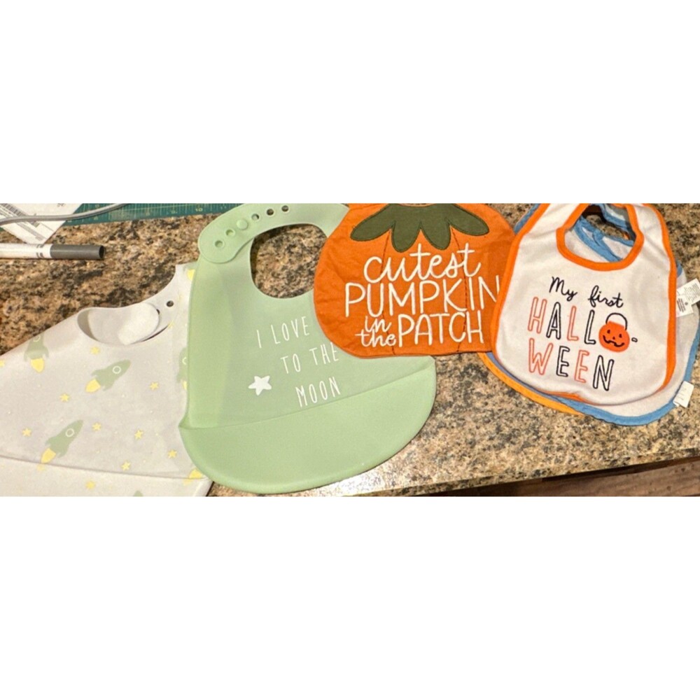 Lila & Jack Baby Bibs Silicone Cotton Halloween Pumpkin Space